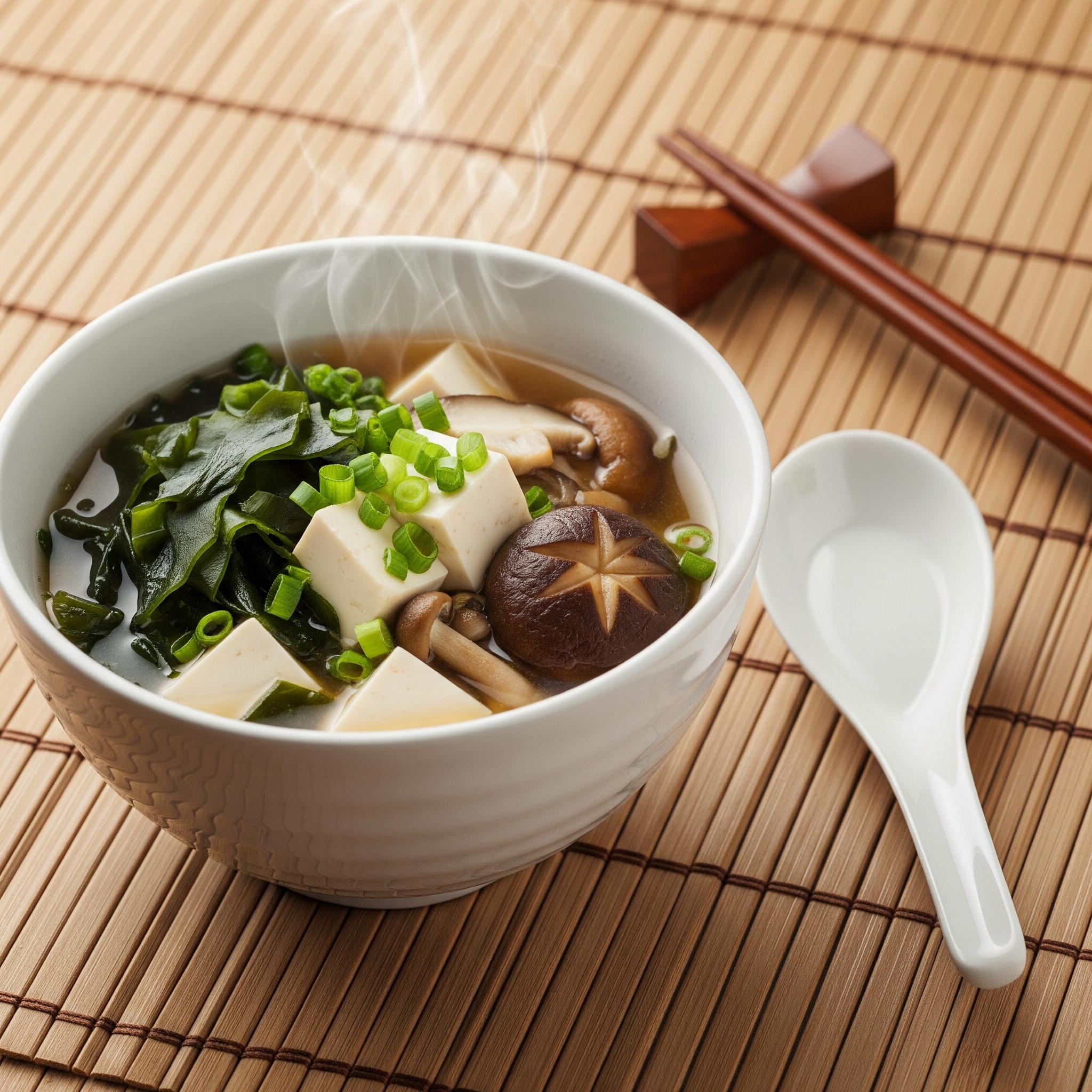 Soupe Miso Rouge Réconfortante au Poulet, Fruits de Mer, Œufs Durs et Champignons Parfumés